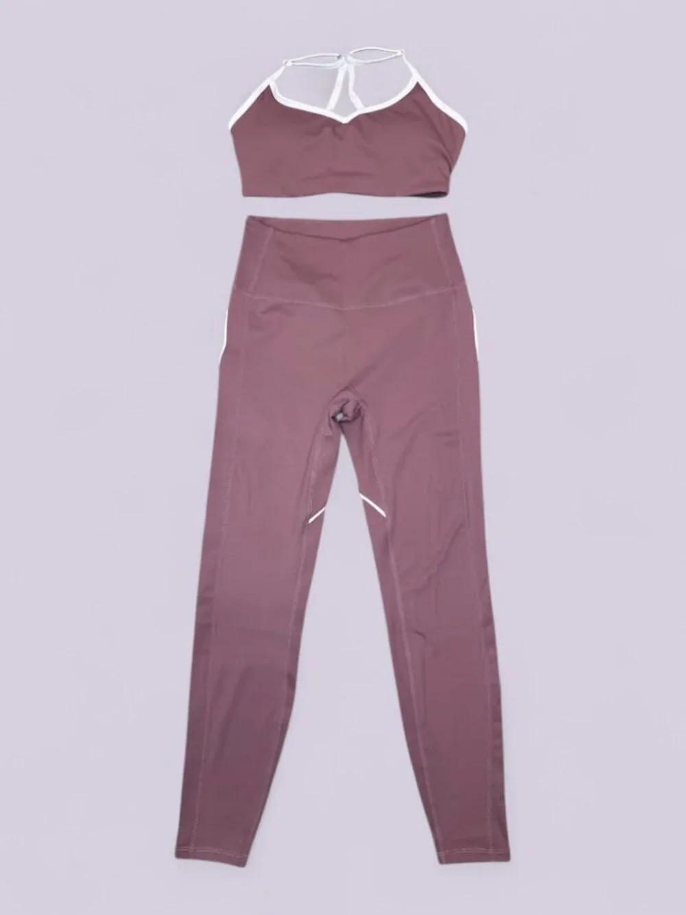 Mauve Pink Heart Detail Legging & Sports Bra Set Small